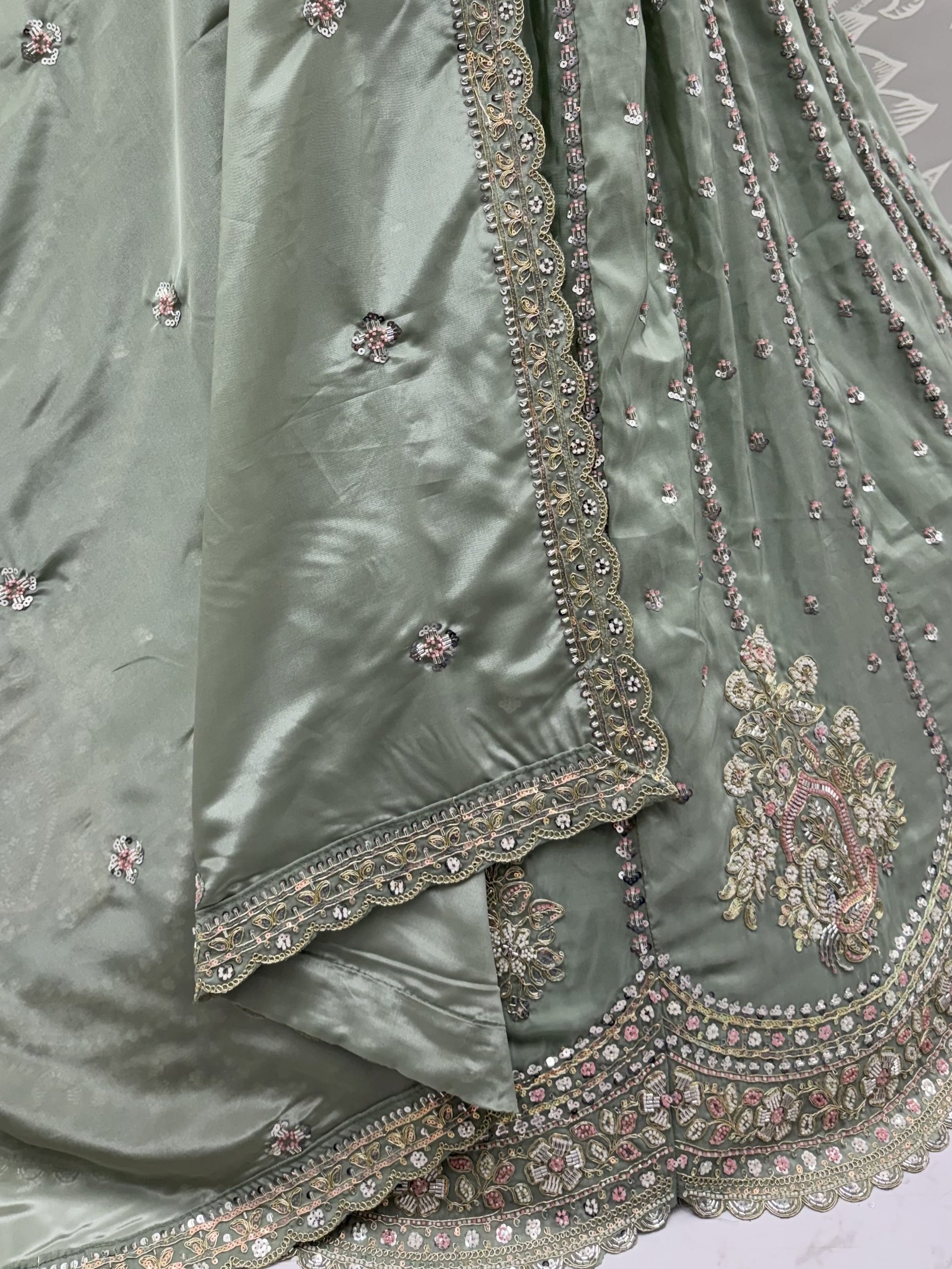 Attractive Pista Green Boota Work  Silk Traditional Wear Lehenga Choli With Dupatta