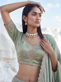 Attractive Pista Green Boota Work  Silk Traditional Wear Lehenga Choli With Dupatta