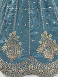 Attractive Teal Blue Embroidered Silk Engagement Wear Lehenga Choli With Dupatta