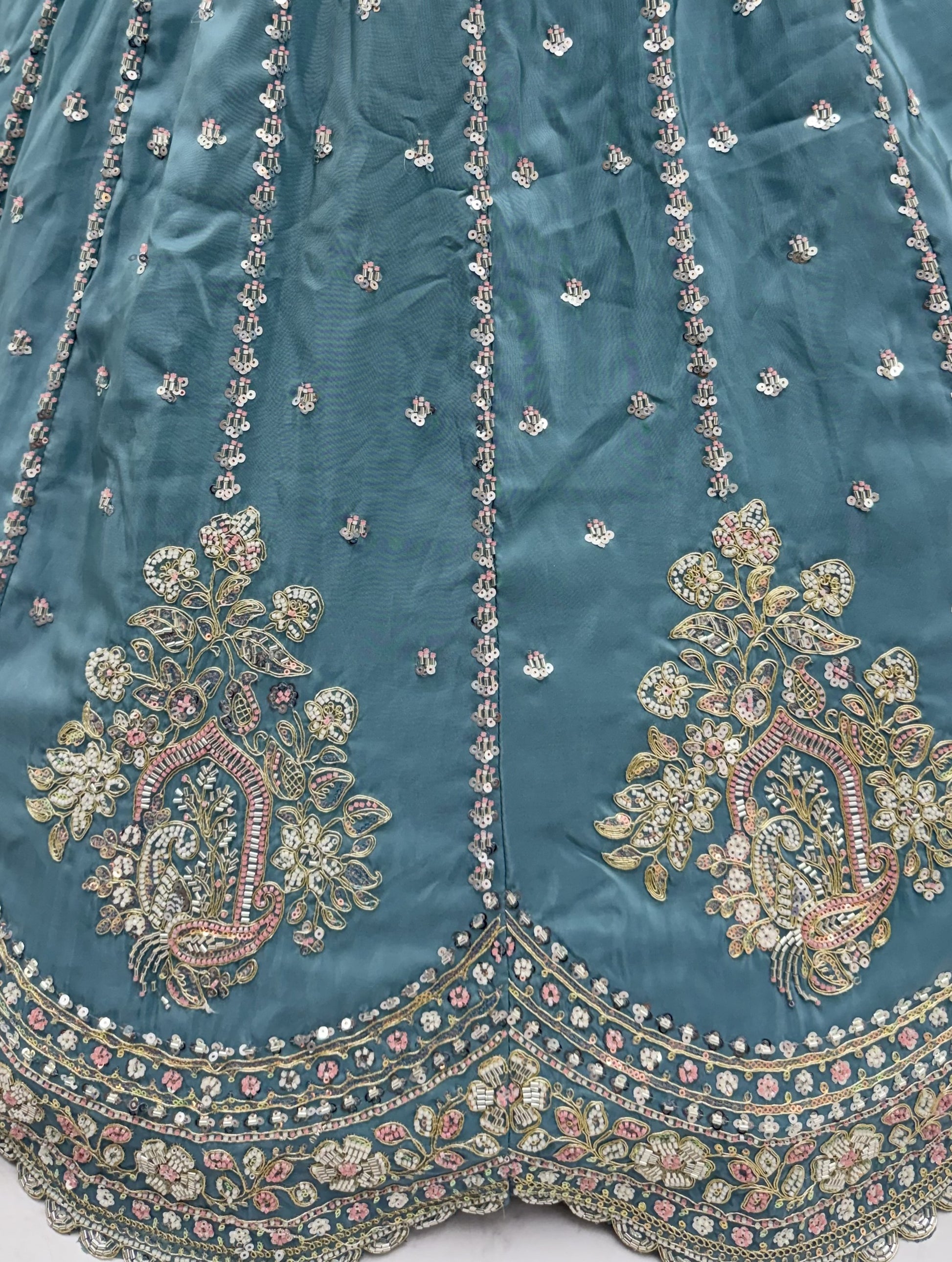 Attractive Teal Blue Embroidered Silk Engagement Wear Lehenga Choli With Dupatta