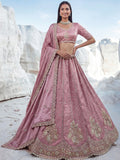 Alluring Dusty Pink Sequins Embellished Silk Wedding Wear Lehenga Choli With Dupatta