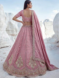 Alluring Dusty Pink Sequins Embellished Silk Wedding Wear Lehenga Choli With Dupatta