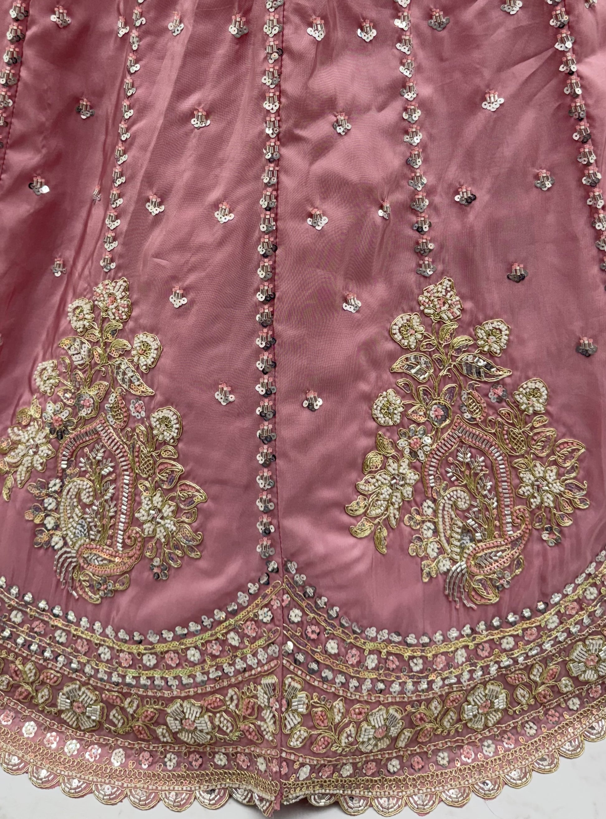 Alluring Dusty Pink Sequins Embellished Silk Wedding Wear Lehenga Choli With Dupatta