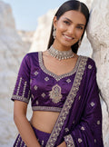 Charming Purple Embroidered Silk Wedding Wear Lehenga Choli With Dupatta
