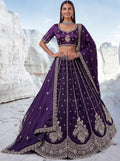 Charming Purple Embroidered Silk Wedding Wear Lehenga Choli With Dupatta