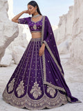 Charming Purple Embroidered Silk Wedding Wear Lehenga Choli With Dupatta