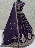 Charming Purple Embroidered Silk Wedding Wear Lehenga Choli With Dupatta
