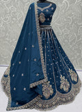 Magnificent Peacock Blue Boota Work Silk Bridesmaid Wear Lehenga Choli With Dupatta