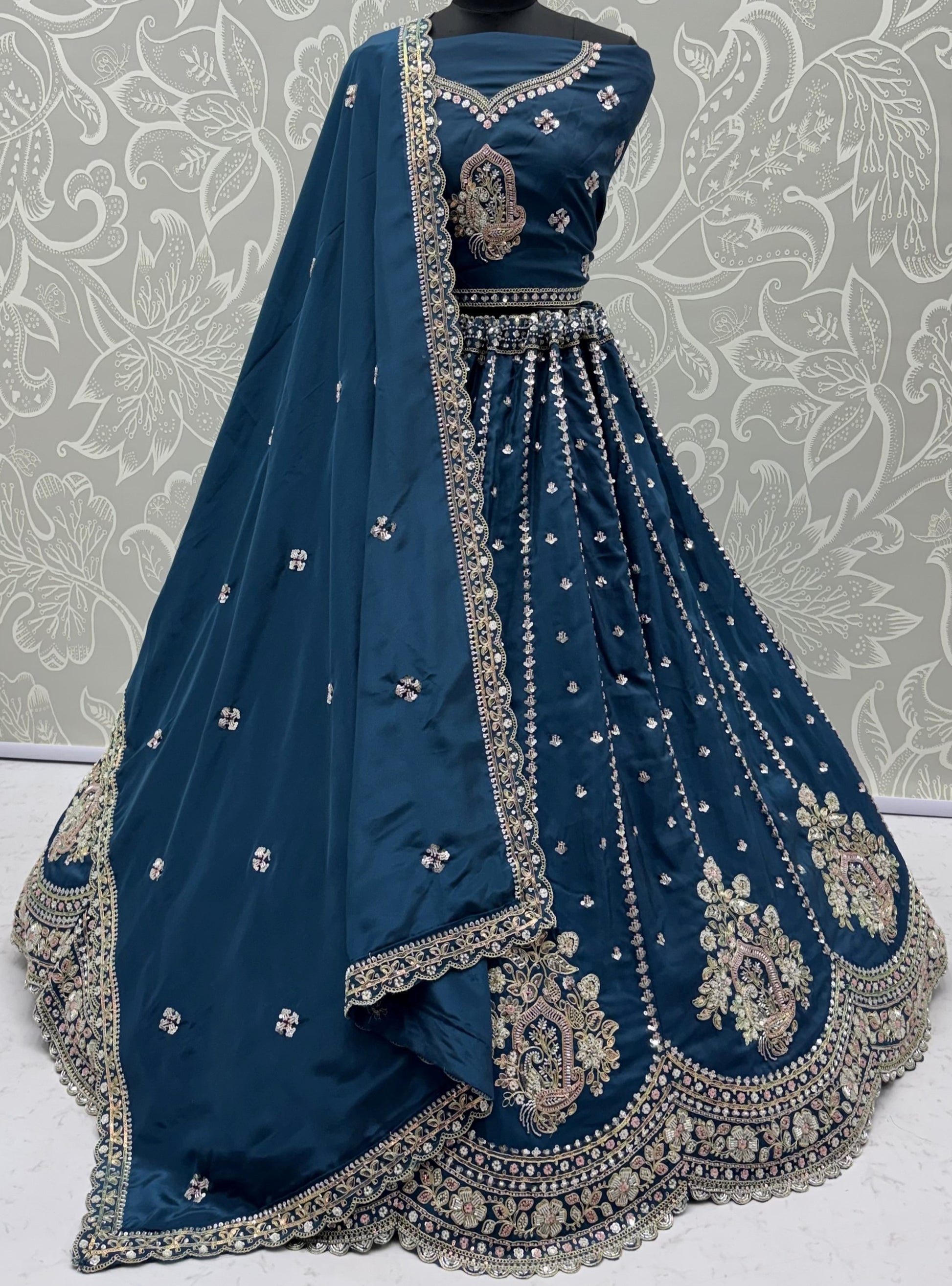 Magnificent Peacock Blue Boota Work Silk Bridesmaid Wear Lehenga Choli With Dupatta