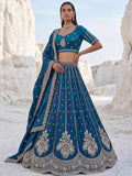 Magnificent Peacock Blue Boota Work Silk Bridesmaid Wear Lehenga Choli With Dupatta