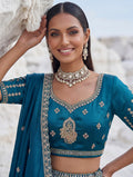 Magnificent Peacock Blue Boota Work Silk Bridesmaid Wear Lehenga Choli With Dupatta
