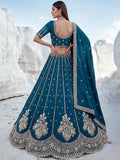 Magnificent Peacock Blue Boota Work Silk Bridesmaid Wear Lehenga Choli With Dupatta