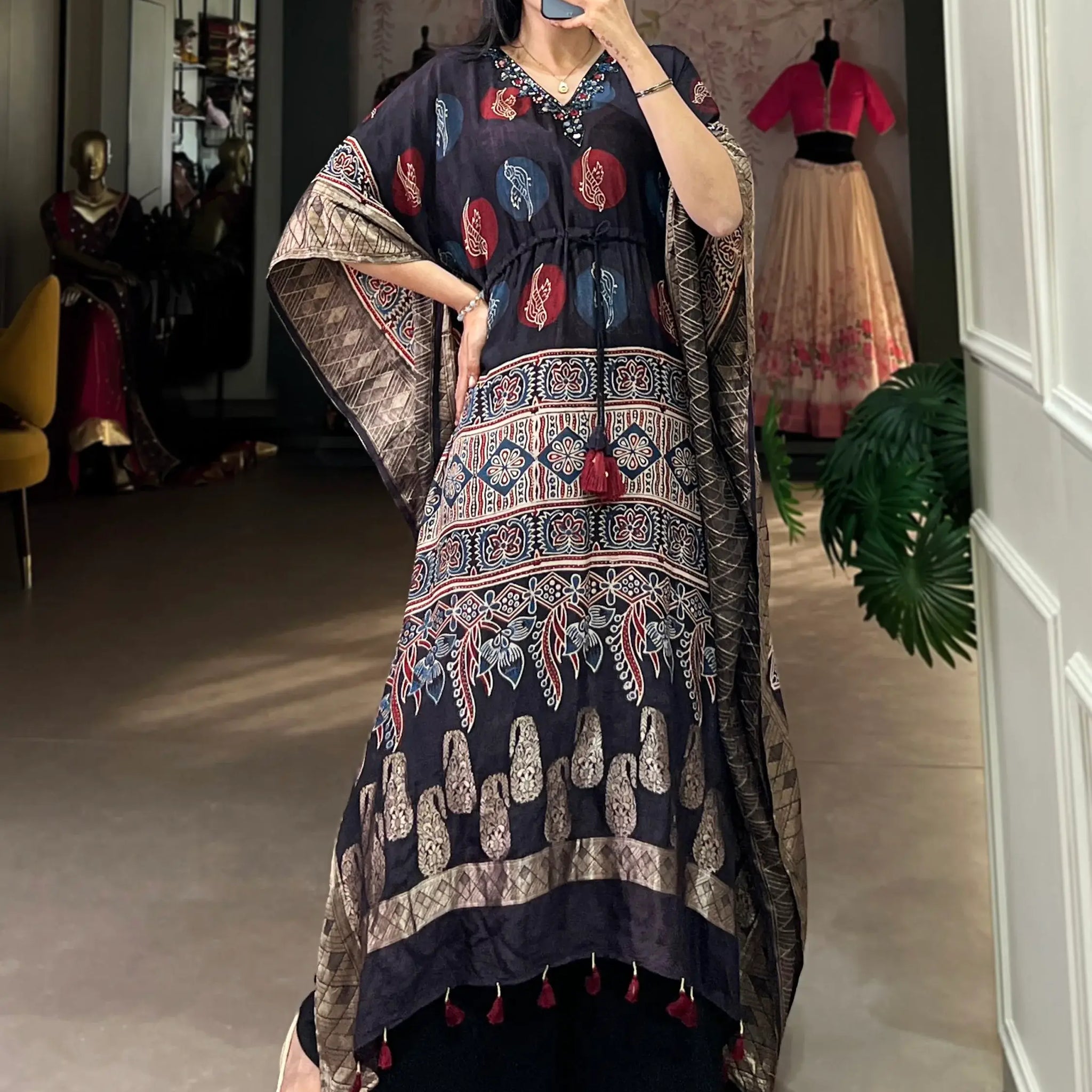 Magnetic Black Digital Printed Viscose Silk Casual Wear Kaftan