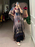 Significant Multi-Color Mirror Work Viscose Silk Evening Wear Kaftan