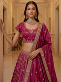 Stunning Rani Pink Embroidery Silk Wedding Wear Lehenga Choli With Dupatta