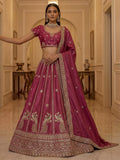 Stunning Rani Pink Embroidery Silk Wedding Wear Lehenga Choli With Dupatta