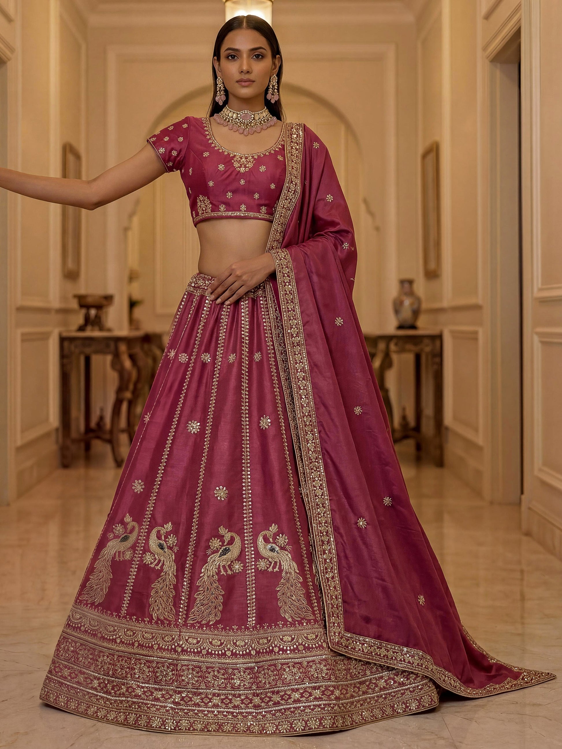 Stunning Rani Pink Embroidery Silk Wedding Wear Lehenga Choli With Dupatta