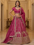 Stunning Rani Pink Embroidery Silk Wedding Wear Lehenga Choli With Dupatta