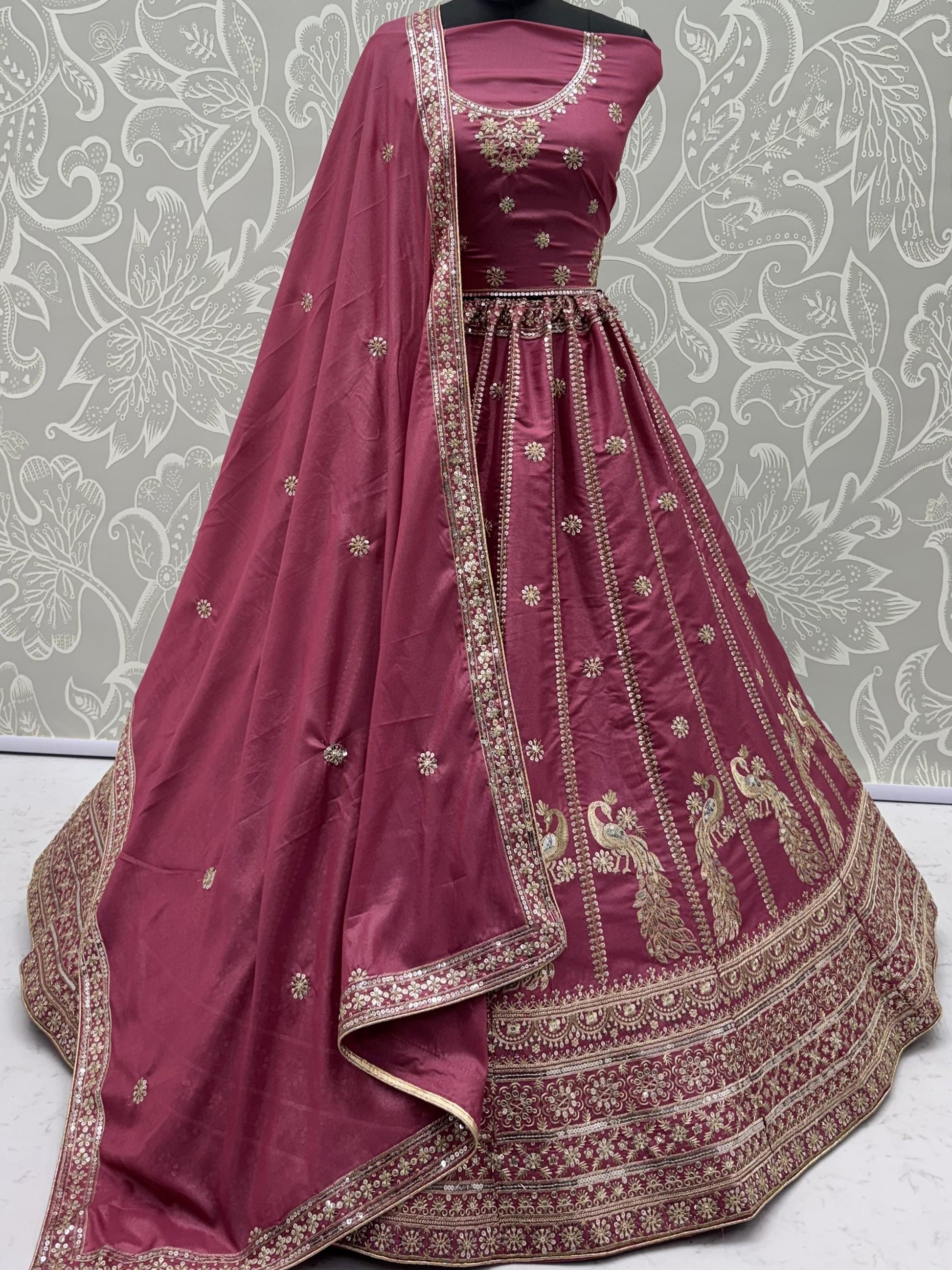 Stunning Rani Pink Embroidery Silk Wedding Wear Lehenga Choli With Dupatta