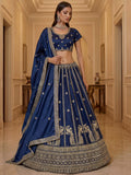 Glowing Navy Blue Sequins Silk Wedding Wear Lehenga Choli With Dupatta