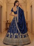 Glowing Navy Blue Sequins Silk Wedding Wear Lehenga Choli With Dupatta