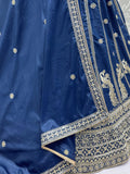 Glowing Navy Blue Sequins Silk Wedding Wear Lehenga Choli With Dupatta