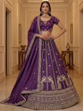 Incredible Purple Sequins Silk Wedding Wear Lehenga Choli With Dupatta