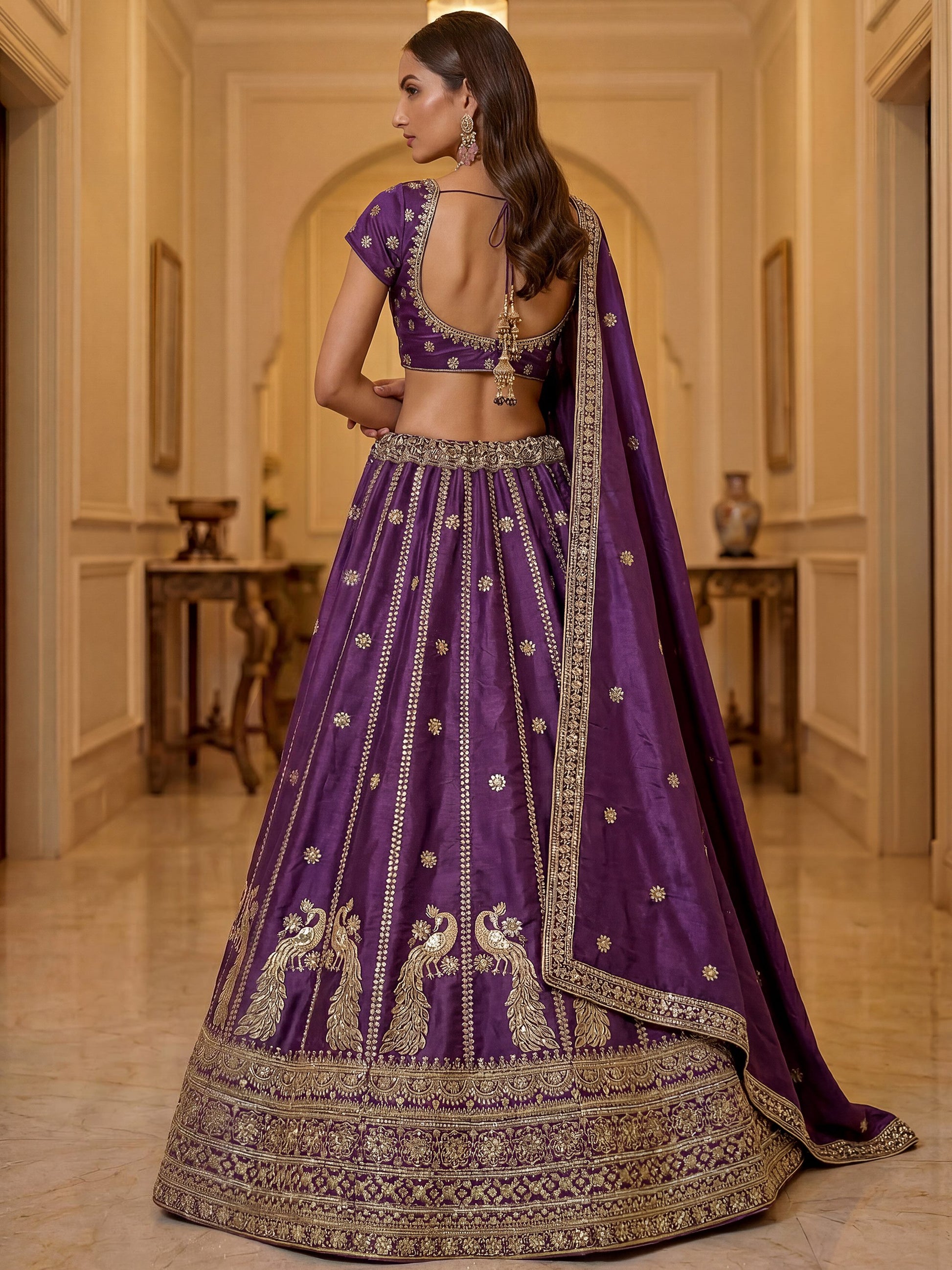 Incredible Purple Sequins Silk Wedding Wear Lehenga Choli With Dupatta