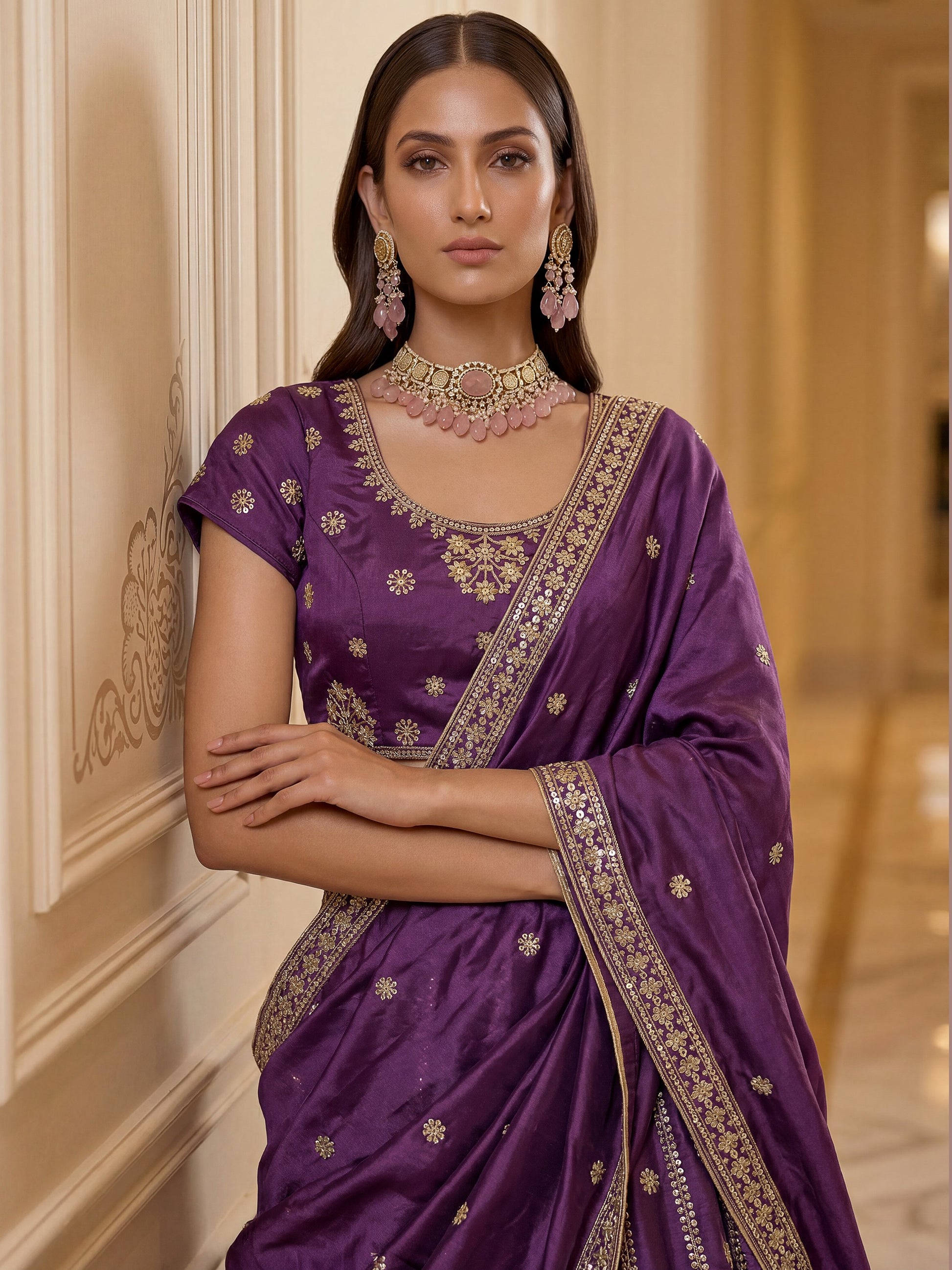 Incredible Purple Sequins Silk Wedding Wear Lehenga Choli With Dupatta