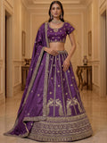 Incredible Purple Sequins Silk Wedding Wear Lehenga Choli With Dupatta