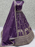Incredible Purple Sequins Silk Wedding Wear Lehenga Choli With Dupatta