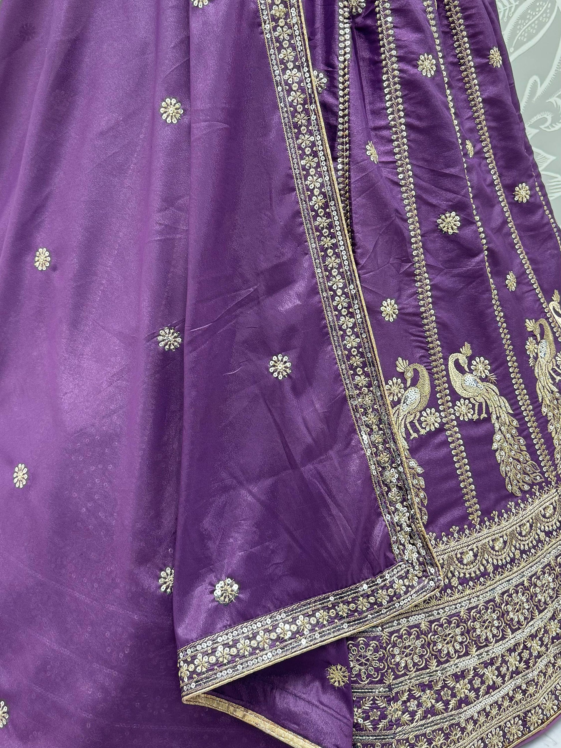 Incredible Purple Sequins Silk Wedding Wear Lehenga Choli With Dupatta