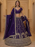 Beautiful Dark Purple Embroidery Silk Wedding Wear Lehenga Choli With Dupatta