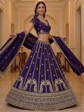 Beautiful Dark Purple Embroidery Silk Wedding Wear Lehenga Choli With Dupatta