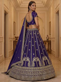 Beautiful Dark Purple Embroidery Silk Wedding Wear Lehenga Choli With Dupatta