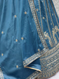 Attractive Sky Blue Embroidery Silk Wedding Wear Lehenga Choli With Dupatta