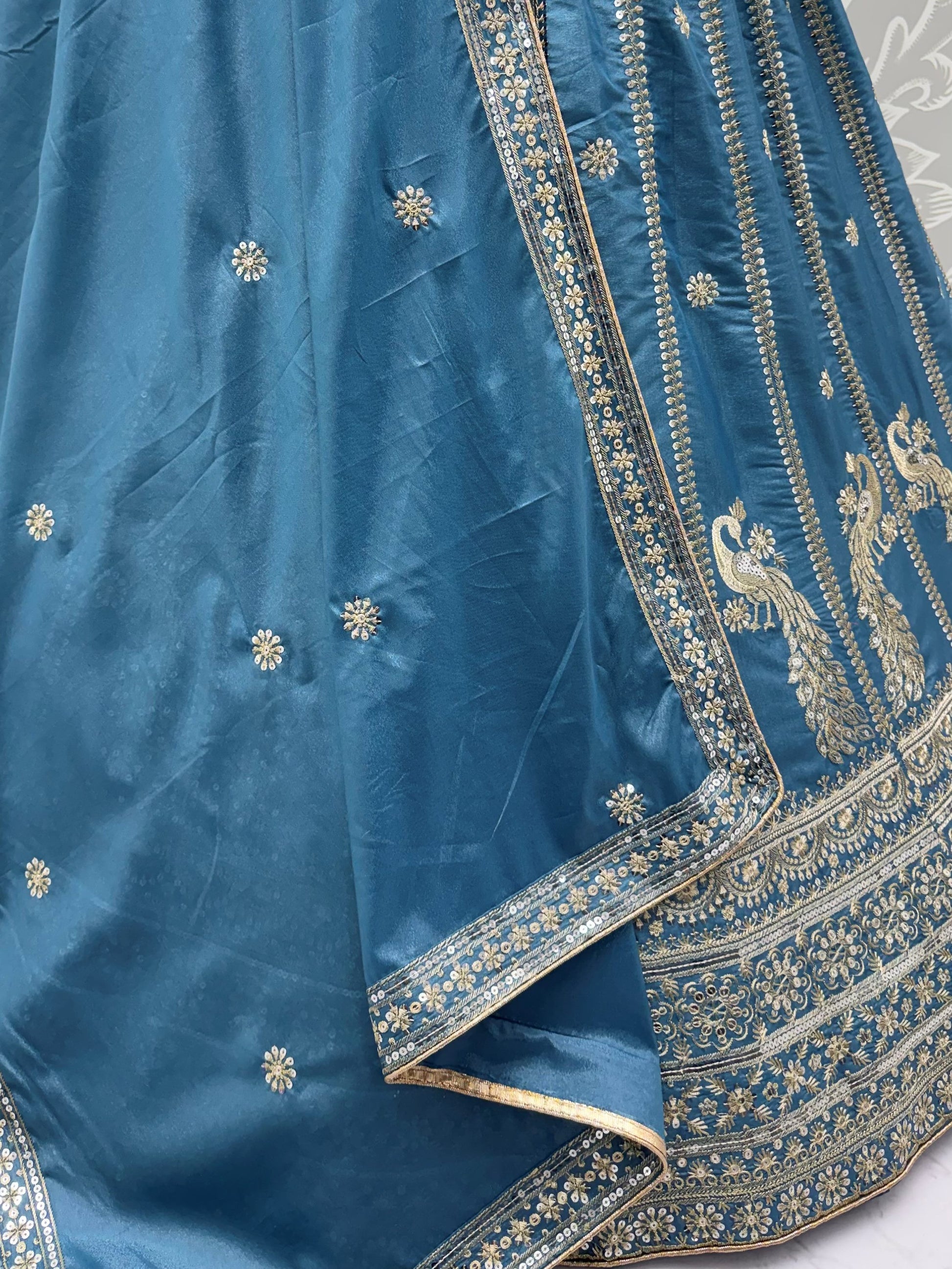 Attractive Sky Blue Embroidery Silk Wedding Wear Lehenga Choli With Dupatta