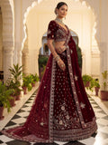 Captivating Marron Zari Work Velvet Bridal Wear Lehenga Choli With Dupatta