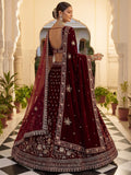 Captivating Marron Zari Work Velvet Bridal Wear Lehenga Choli With Dupatta