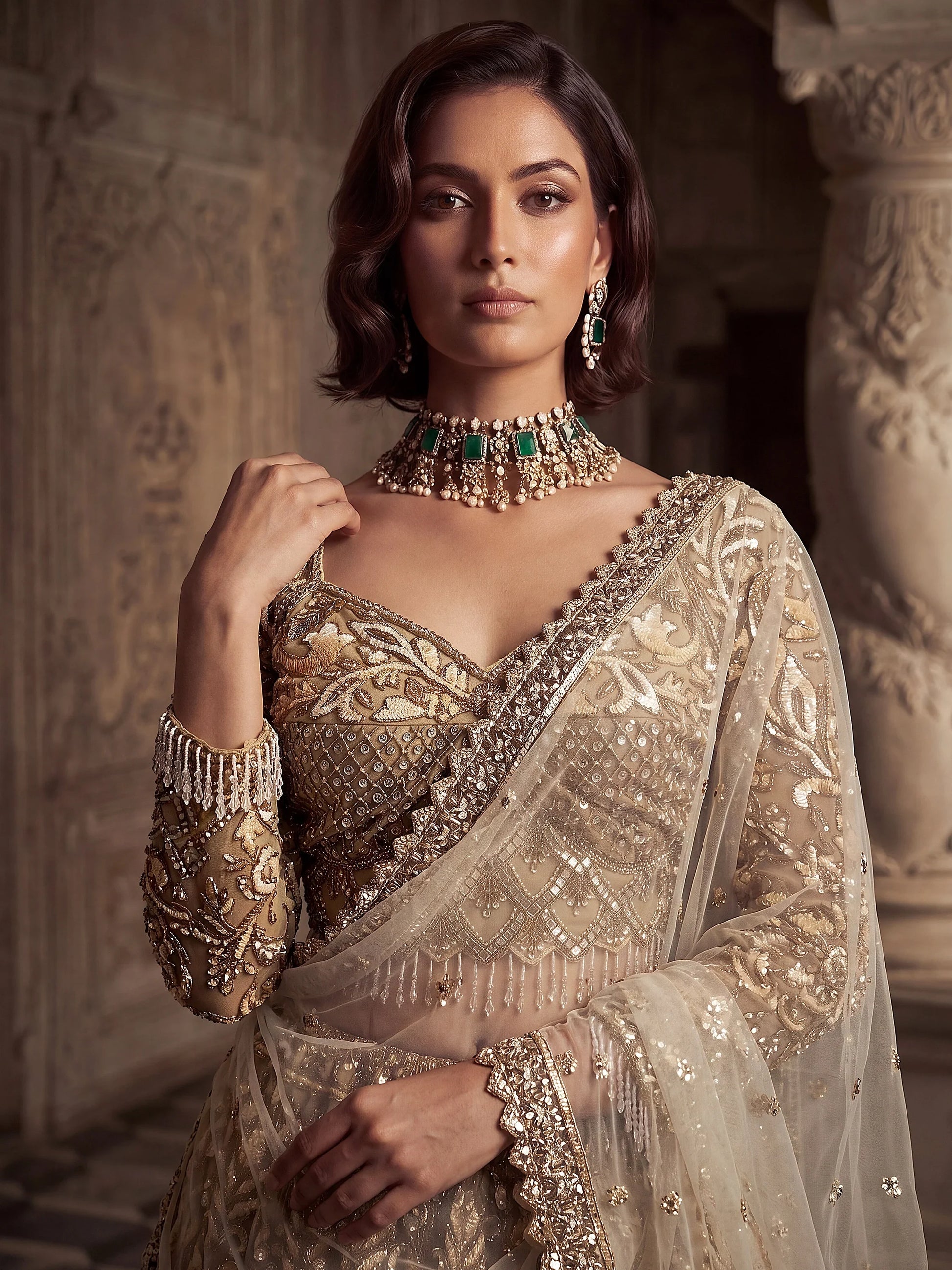 Sparkling Gold Hand Work Net Reception Wear Lehenga Choli With Dupatta