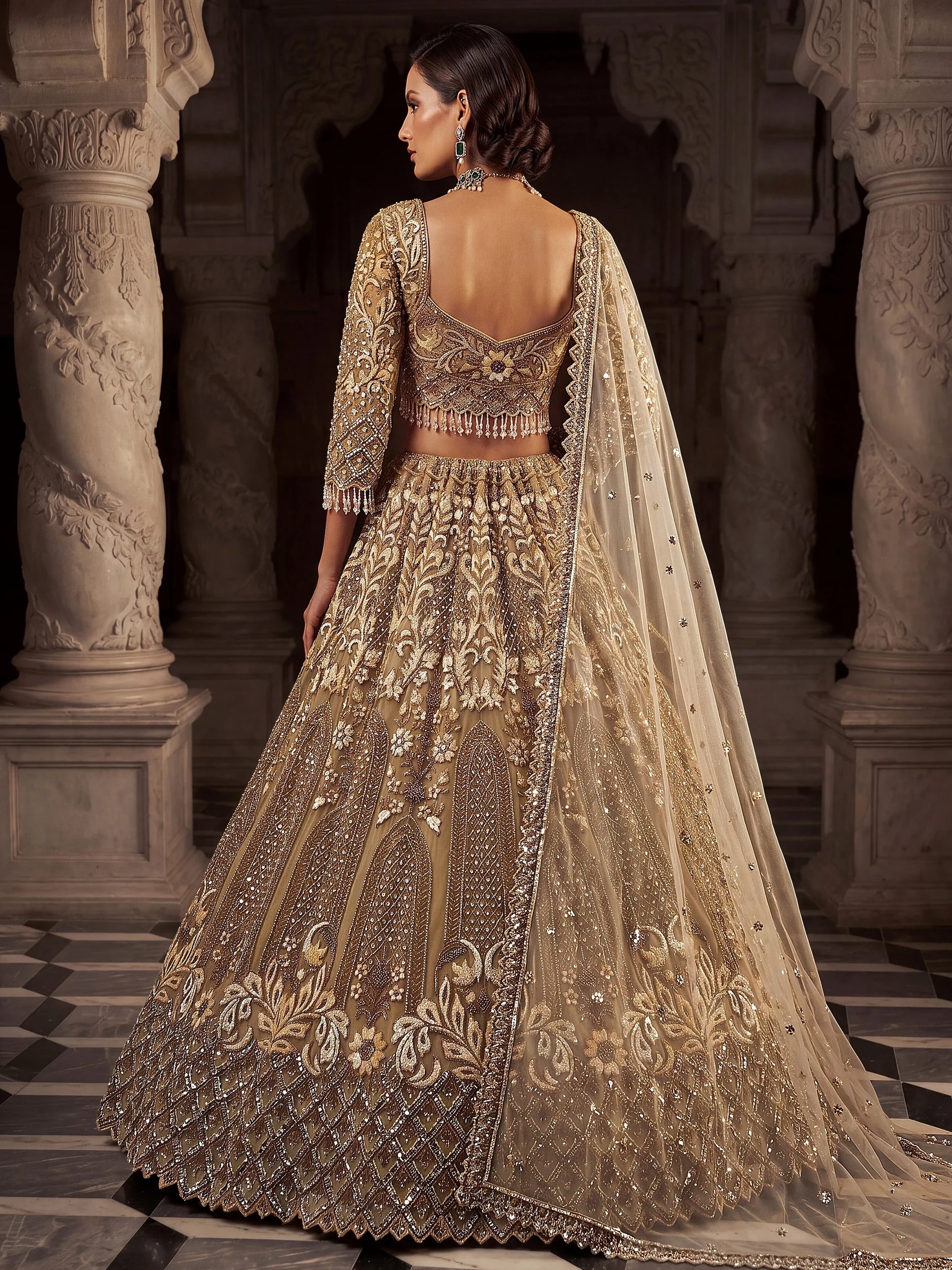 Sparkling Gold Hand Work Net Reception Wear Lehenga Choli With Dupatta