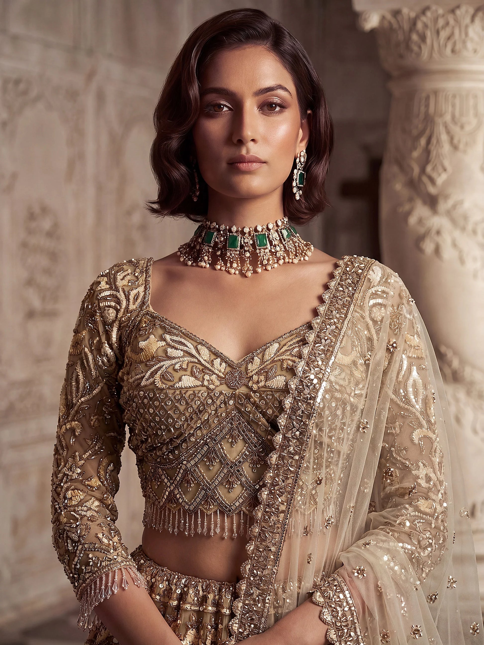 Sparkling Gold Hand Work Net Reception Wear Lehenga Choli With Dupatta