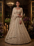 Stylish White Embroidered Net Bridesmaid Lehenga Choli With Dupatta