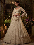 Stylish White Embroidered Net Bridesmaid Lehenga Choli With Dupatta