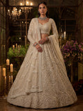 Stylish White Embroidered Net Bridesmaid Lehenga Choli With Dupatta