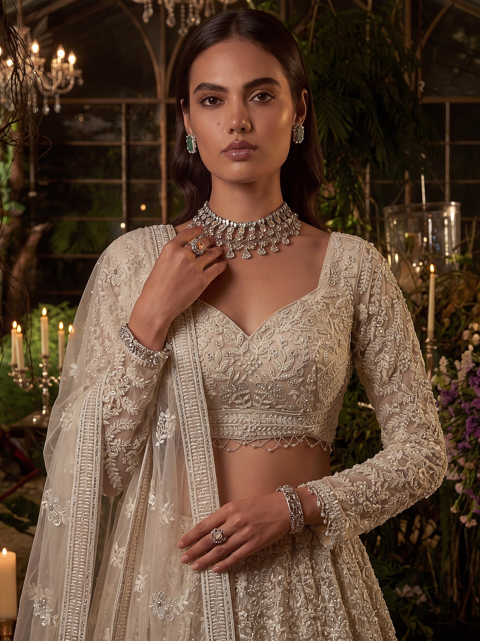 Stylish White Embroidered Net Bridesmaid Lehenga Choli With Dupatta