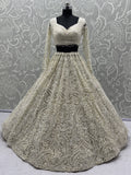 Stylish White Embroidered Net Bridesmaid Lehenga Choli With Dupatta