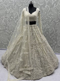 Stylish White Embroidered Net Bridesmaid Lehenga Choli With Dupatta