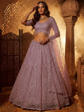 Stylish Lavender Sequins Net Wedding Wear Lehenga Choli With Dupatta