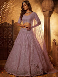 Stylish Lavender Sequins Net Wedding Wear Lehenga Choli With Dupatta